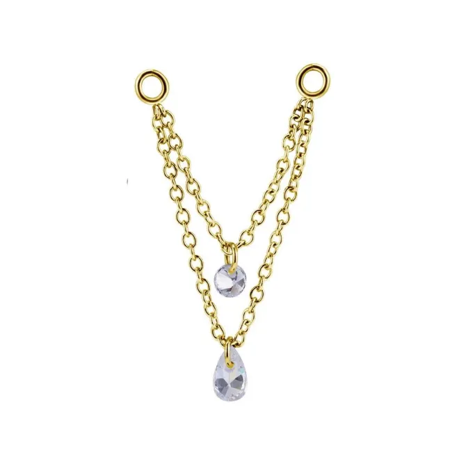 Łańcuszek - cyrkonia - złoty - D-020