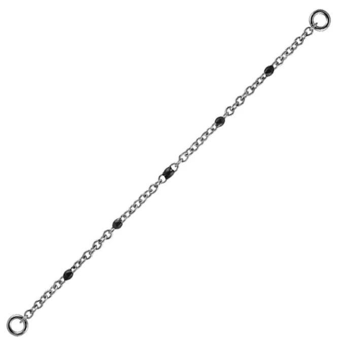 Łańcuszek - czarne koraliki - srebrny - D-023