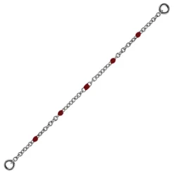Łańcuszek - czerwone koraliki - srebrny - D-023