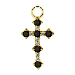 Charms - CoCr NF - złoty krzyżyk z czarnymi i białymi PREMIUM ZIRCONIA - D-035