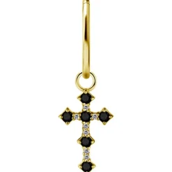 Charms - CoCr NF - złoty krzyżyk z czarnymi i białymi PREMIUM ZIRCONIA - D-035