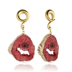 Ciężarki do uszu z czerwonym agatem - złote - para - PT-180