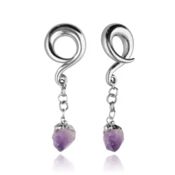 Ciężarki do uszu z fioletowym ametystem - para - srebrne - PT-181