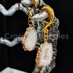 Hanger do ucha - złoty - szary Agat - PT-159