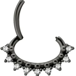 Kolczyk clicker czarny z białymi Premium Zirconia - K-047