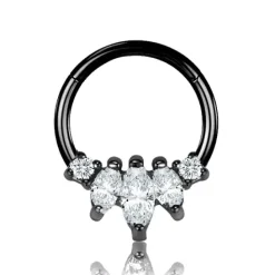 Kolczyk clicker czarny z białymi cyrkoniami - K-038