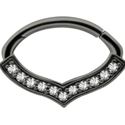 Kolczyk clicker czarny z białymi Premium Zirconia - K-048