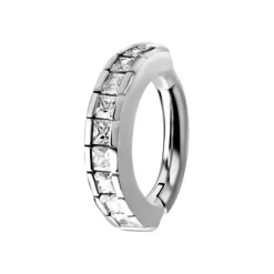 Kolczyk Clicker do pępka srebrny z białymi cyrkoniami - CoCr NF- KP-064