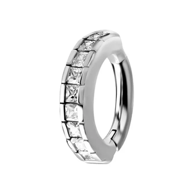 Kolczyk Clicker do pępka srebrny z białymi cyrkoniami - CoCr NF- KP-064