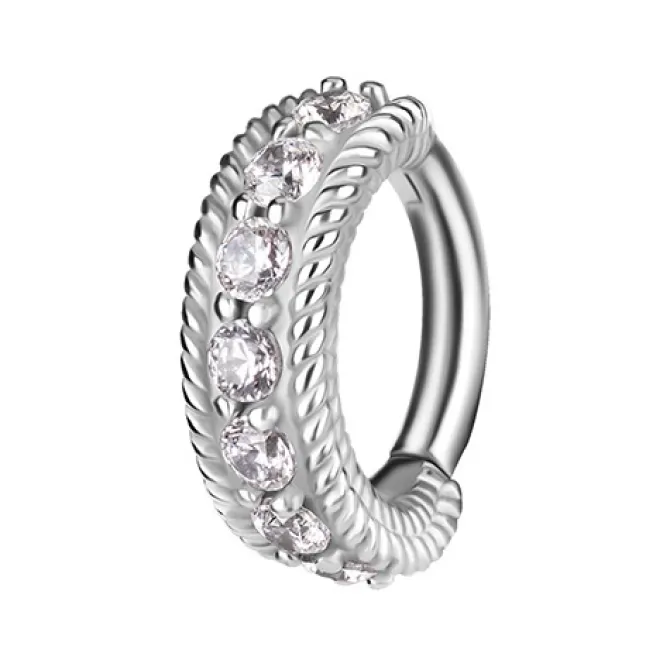 Kolczyk Clicker do pępka srebrny z białymi cyrkoniami - CoCr NF- KP-066