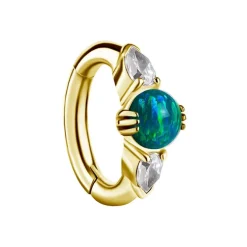 Kolczyk clicker do pępka z zielonym opalem i białymi cyrkoniami - CoCr NF - złoty - KP-008