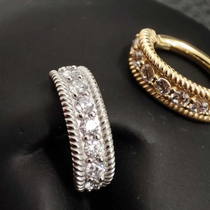 Kolczyk Clicker do pępka złoty z białymi cyrkoniami - CoCr NF- KP-066