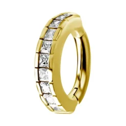 Kolczyk Clicker do pępka złoty z białymi cyrkoniami - CoCr NF- KP-064