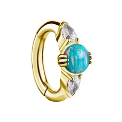 Kolczyk clicker do pępka z morskim opalem i białymi cyrkoniami - CoCr NF - złoty - KP-008