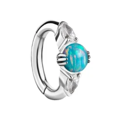 Kolczyk clicker do pępka z morskim opalem i białymi cyrkoniami - CoCr NF - srebrny - KP-008