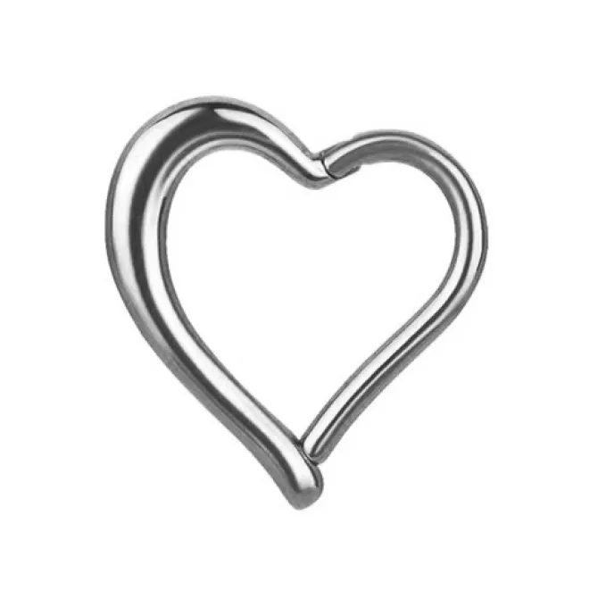 Kolczyk clicker ozdobny - serce srebrne - K-020