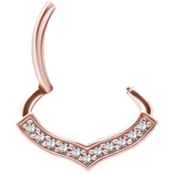 Kolczyk clicker różowe złoto z białymi Premium Zirconia - K-048