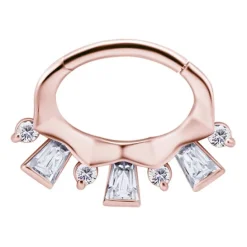 Kolczyk clicker różowe złoto z białymi Premium Zirconia - K-046