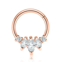 Kolczyk clicker różowe złoto z białymi cyrkoniami - K-038
