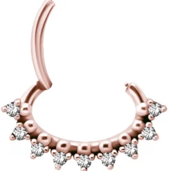 Kolczyk clicker różowe złoto z białymi Premium Zirconia - K-047