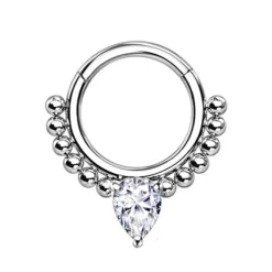 Kolczyk clicker srebrny z białą cyrkonią - K-036