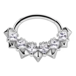 Kolczyk clicker srebrny z białymi Premium Zirconia - CoCr NF - K-044