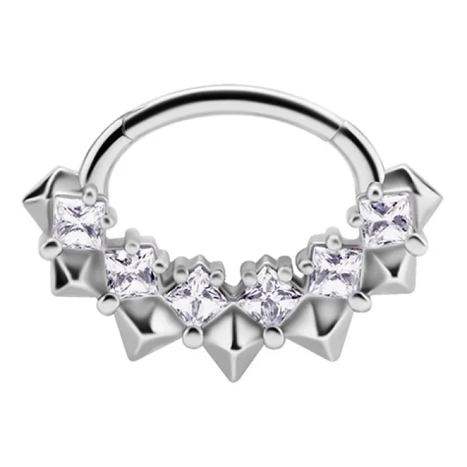 Kolczyk clicker srebrny z białymi Premium Zirconia - CoCr NF - K-044