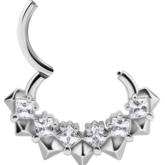 Kolczyk clicker srebrny z białymi Premium Zirconia - CoCr NF - K-044