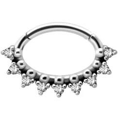 Kolczyk clicker srebrny z białymi Premium Zirconia - K-047