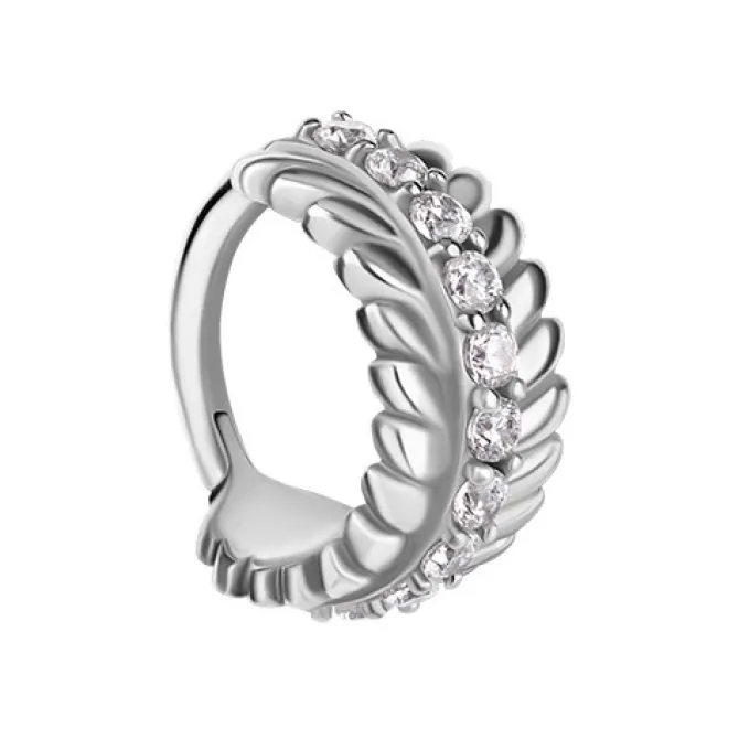 Kolczyk clicker srebrny z białymi Premium Zirconia - CoCr NF - K-063