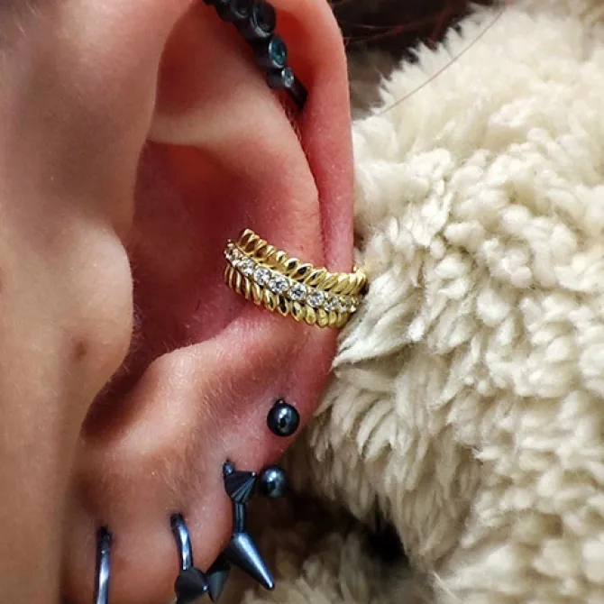 Kolczyk clicker srebrny z białymi Premium Zirconia - CoCr NF - K-063