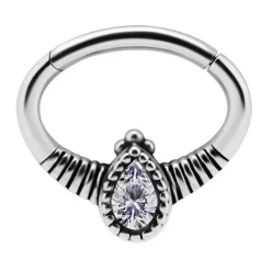 Kolczyk clicker srebrny z białymi cyrkoniami - K-049