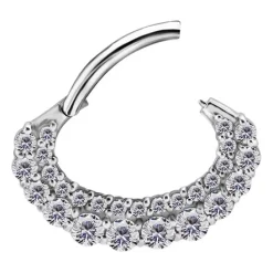 Kolczyk clicker srebrny z białymi Premium Zirconia - CoCr NF - K-043