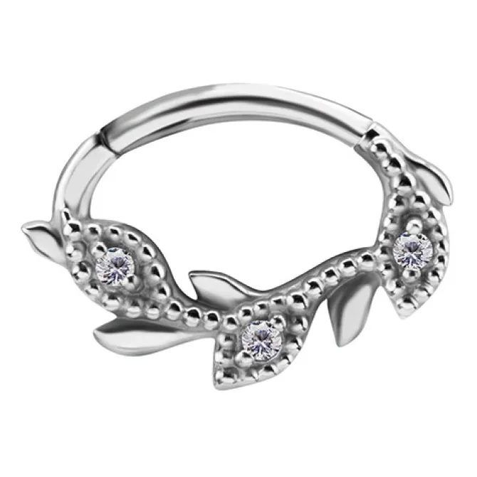 Kolczyk clicker srebrny z białymi Premium Zirconia - CoCr NF - K-045