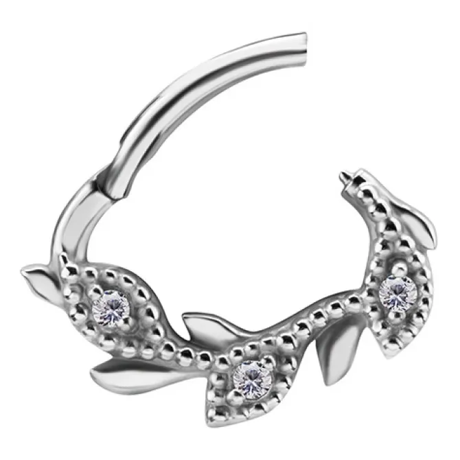 Kolczyk clicker srebrny z białymi Premium Zirconia - CoCr NF - K-045