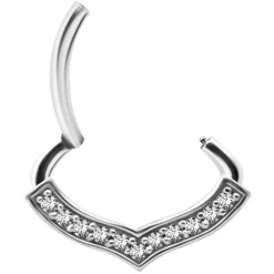 Kolczyk clicker srebrny z białymi Premium Zirconia - K-048