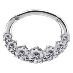 Kolczyk clicker srebrny z białymi Premium Zirconia - CoCr NF - K-042