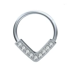 Kolczyk clicker srebrny z cyrkoniami - K-030