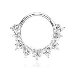 Kolczyk clicker z białymi cyrkoniami - srebrny - K-081