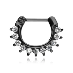 Kolczyk clicker z białymi cyrkoniami - czarny - K-059