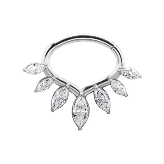 Kolczyk clicker z białymi Premium Zirconia - CoCr NF - srebrny - K-078