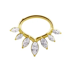 Kolczyk clicker z białymi Premium Zirconia - CoCr NF - złoty - K-078