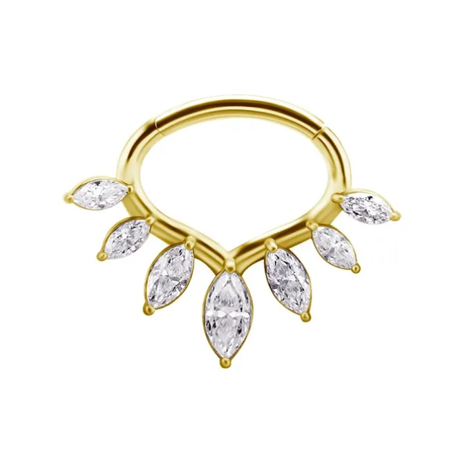 Kolczyk clicker z białymi Premium Zirconia - CoCr NF - złoty - K-078