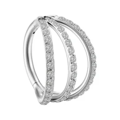 Kolczyk clicker z białymi cyrkoniami srebrny - K-040