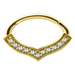 Kolczyk clicker złoty z białymi Premium Zirconia - K-048