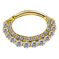 Kolczyk clicker złoty z białymi Premium Zirconia - CoCr NF - K-043