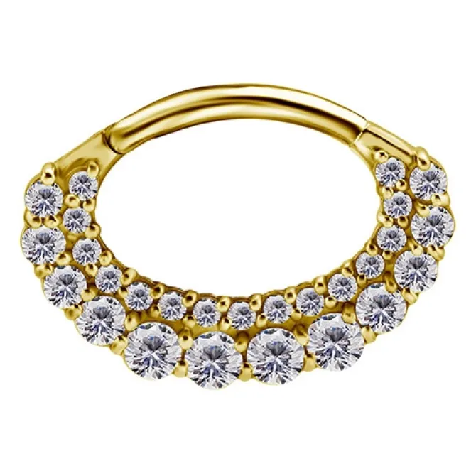 Kolczyk clicker złoty z białymi Premium Zirconia - CoCr NF - K-043