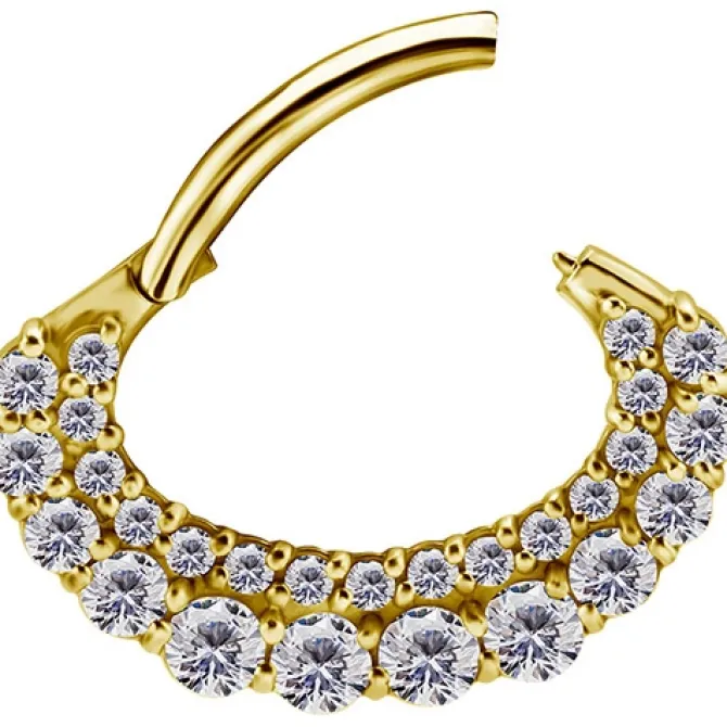 Kolczyk clicker złoty z białymi Premium Zirconia - CoCr NF - K-043