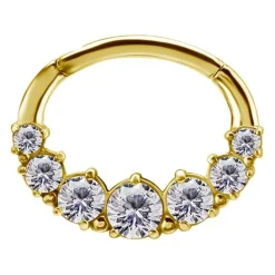 Kolczyk clicker złoty z białymi Premium Zirconia - CoCr NF - K-042