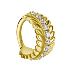 Kolczyk clicker złoty z białymi Premium Zirconia - CoCr NF - K-063